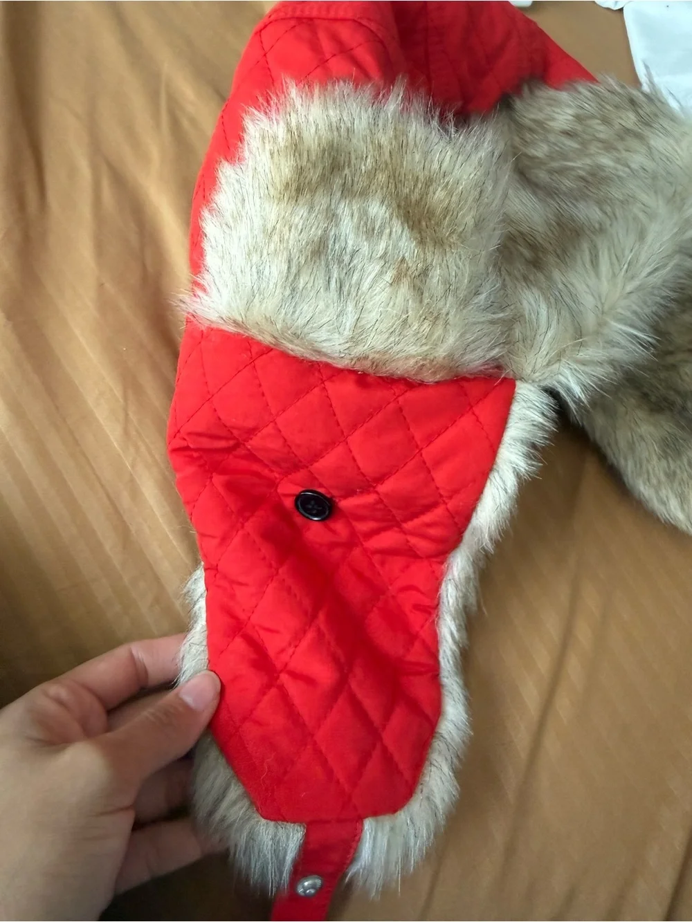 Coca Cola Bright Red Quilted Trapper Hat with Faux Fur Trim